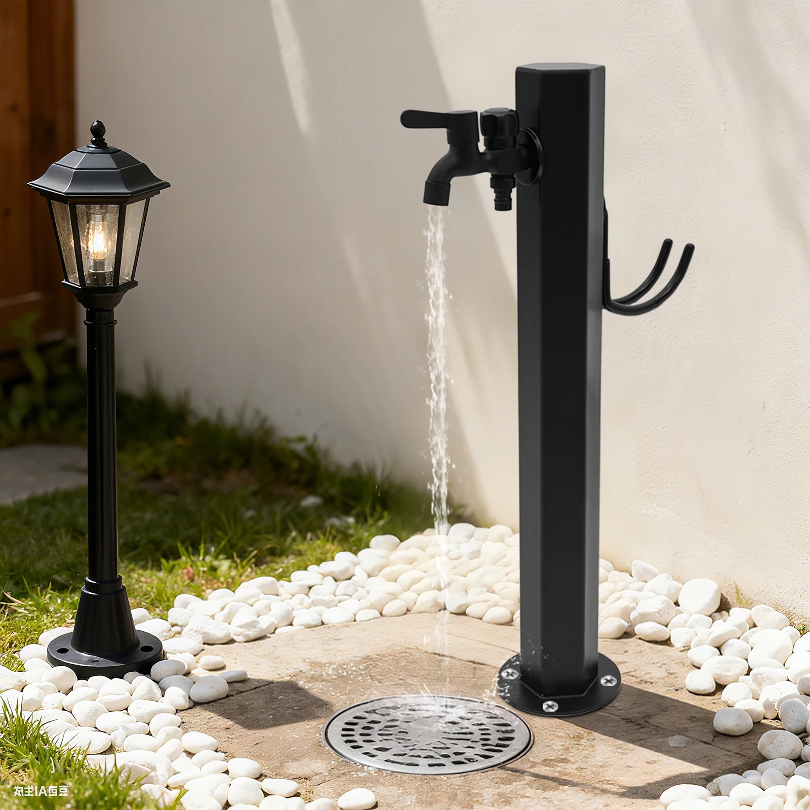 

Outdoor Vertical Garden Faucet, 304 Stainless Steel Water Column with 2 Outlets & Hose Holder, for Lawn Irrigation and Car Wash