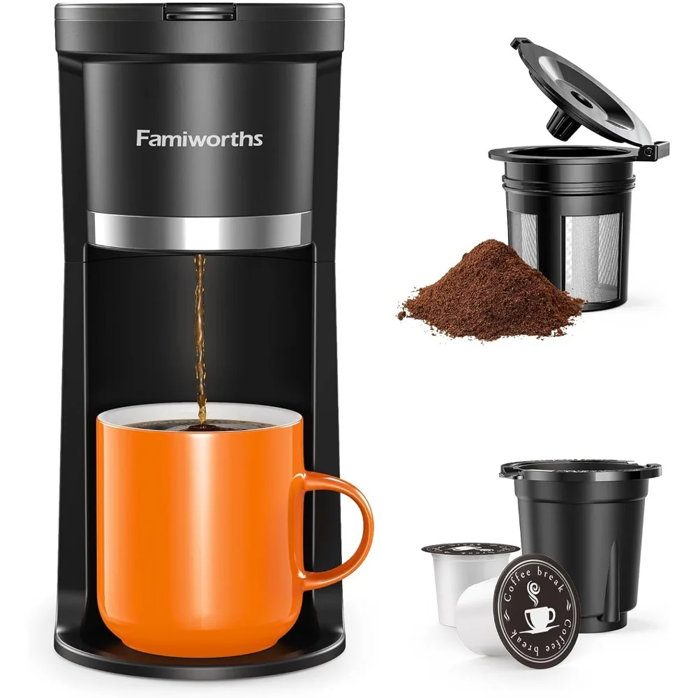 

Capsule Coffee Machine Mini Coffee Maker Single Serve, Instant One Cup for K Cup & Ground Coffee, 6 to 12 Oz Brew Sizes,