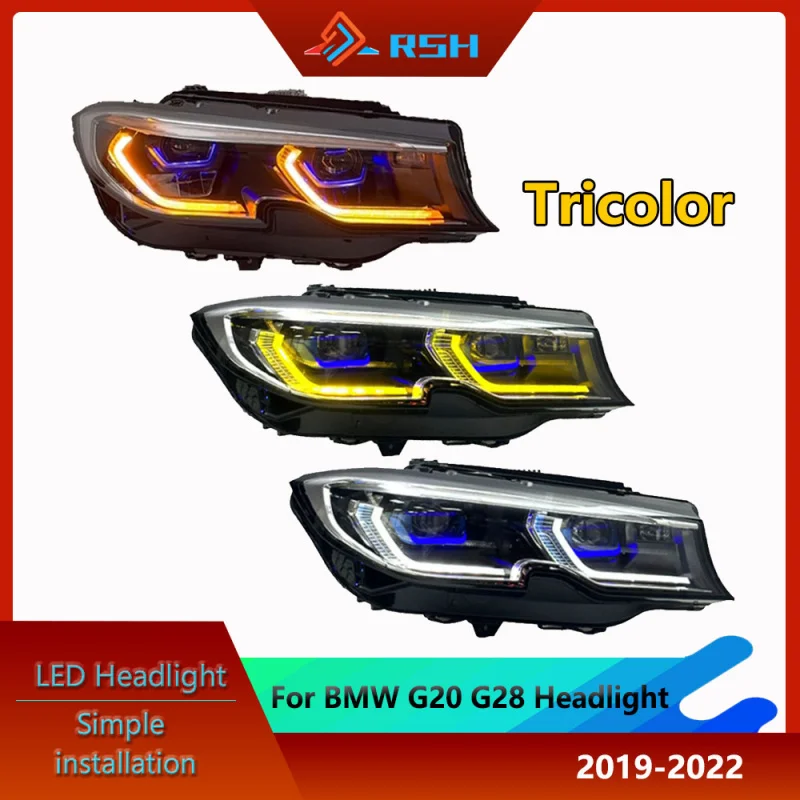 

Трехцветный передний фонарь для моделей BMW 3 серии G20 G28, фара в сборе, обновление 2019-2022, включает в себя лазерную линзу High-Spec LED DRL