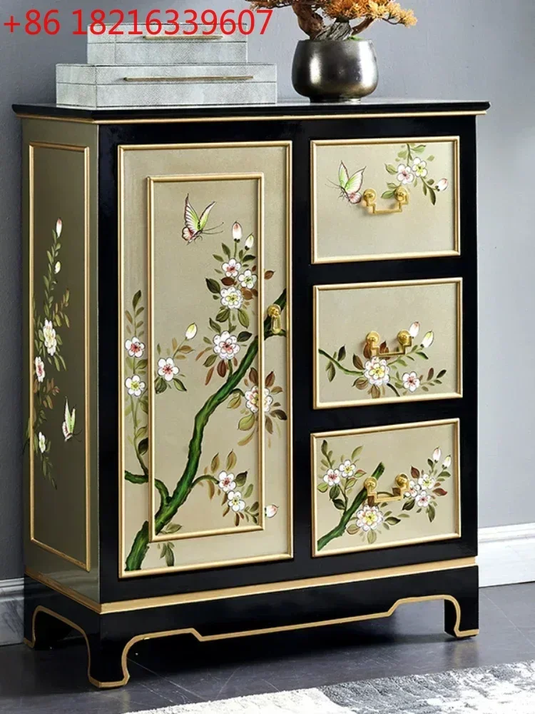 TAO Silver Foil Painted Solid Wood Entrance Cabinet Simple Modern Light Luxury Sideboard Cabinet Curio Cabinet