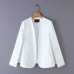 2024 Women elegant black white color v neck split casual cloak coat office lady wear outwear suit jacket open stitch tops CT237