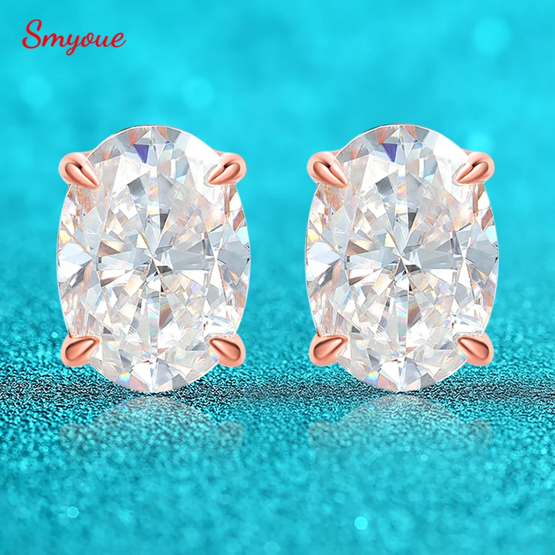 Smyoue Rose Gold 1-4CT Oval Cut Moissanite Stud Earrings for Women Girls Jewelry Lab Diamond Classic Earring Pure S925 Silver