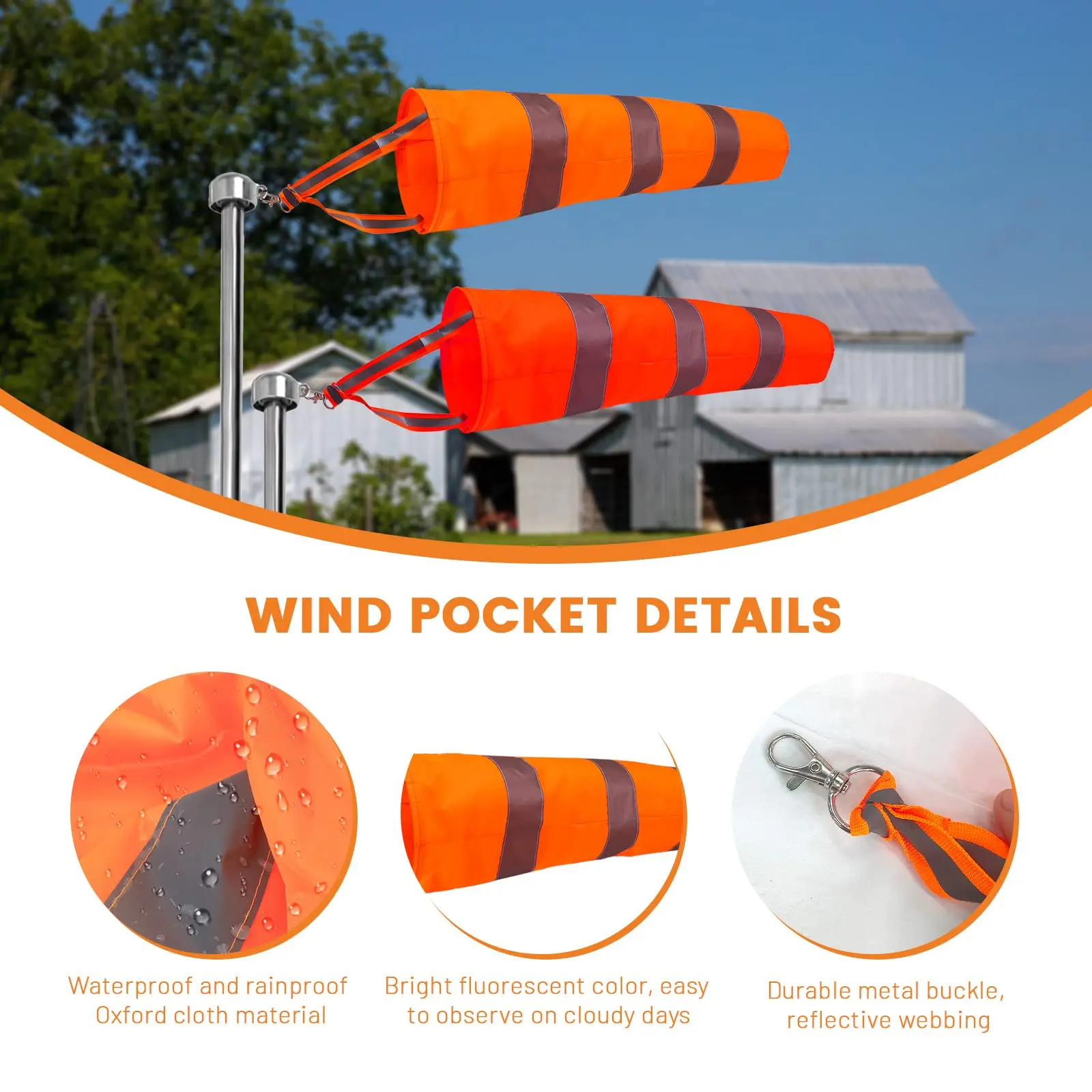 60/80/100cm Garden Oxford Cloth Wind Direction Bag Waterproof Fluorescent Meteorological Wind Vane Wind Direction Indicator