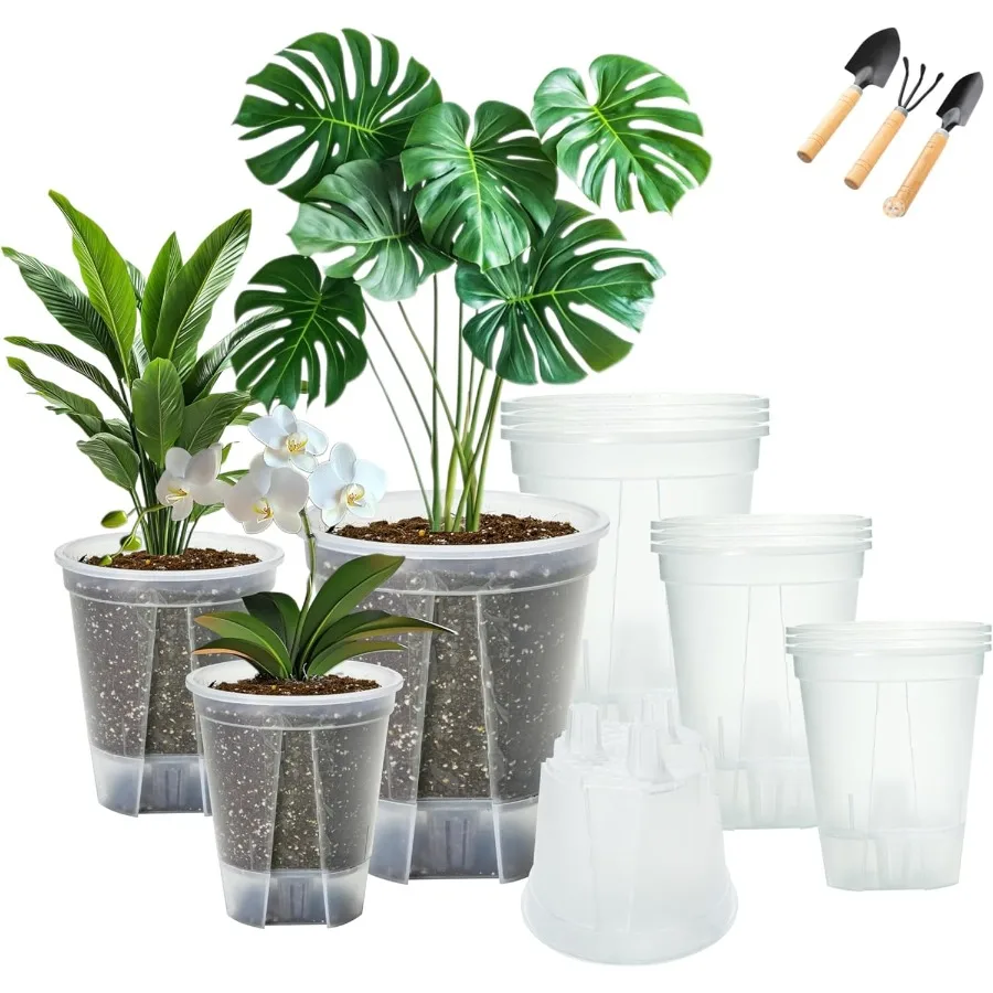 

Set of 3 Clear SelfWatering Plant Pots 7 6 4.7 Inch Indoor Pots for House Plants Outdoor Use Clear Nursery Pots PP Plastic Self