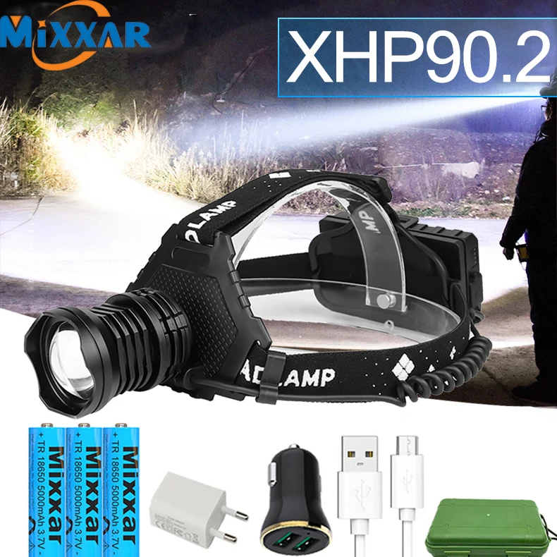 Z20 Most Powerful XHP90.2 Led Headlamp 8000LM Head lamp USB Rechargeable Headlight Waterproof Zooma Fishing Light Use 18650 Batt