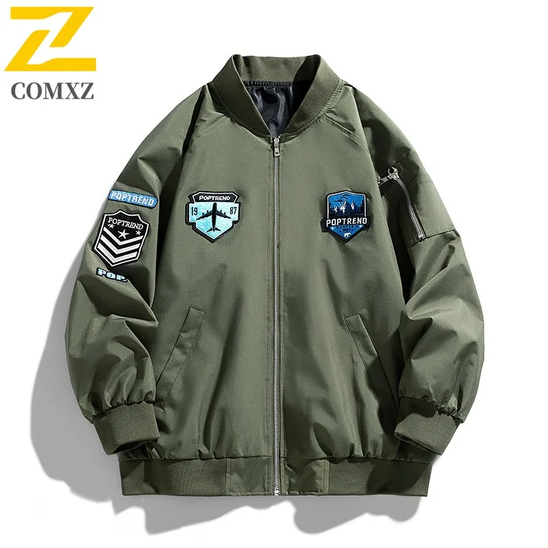 

COMXZ 2025 Мужская куртка в японском стиле для пешего туризма, уличная спецодежда, американская винтажная осенне-зимняя бейсбольная куртка с вышивкой