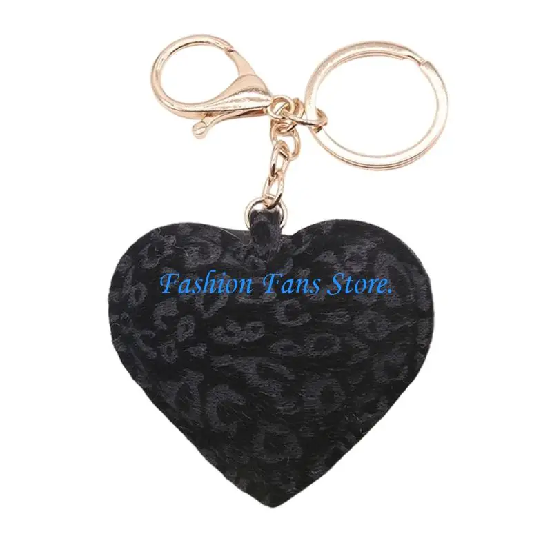 Youthful Leopard Print Heart Keychain PU Leather Accessory for Modern