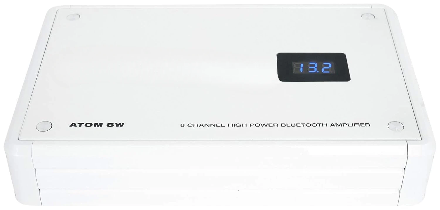 ATOM 8W 3500W 8-Channel Marine/Boat Amplifier พร้อม Bluetooth, สีขาว, IPX6, Class D, รวมรีโมท, Advanced DSP