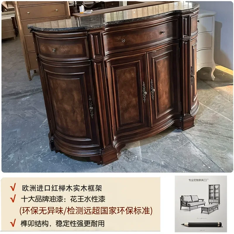 Retro Solid Wood Carved Flower Wine Cabinet Antique Villa Dining Sideboard Living Room Glass Display Storage Furniture