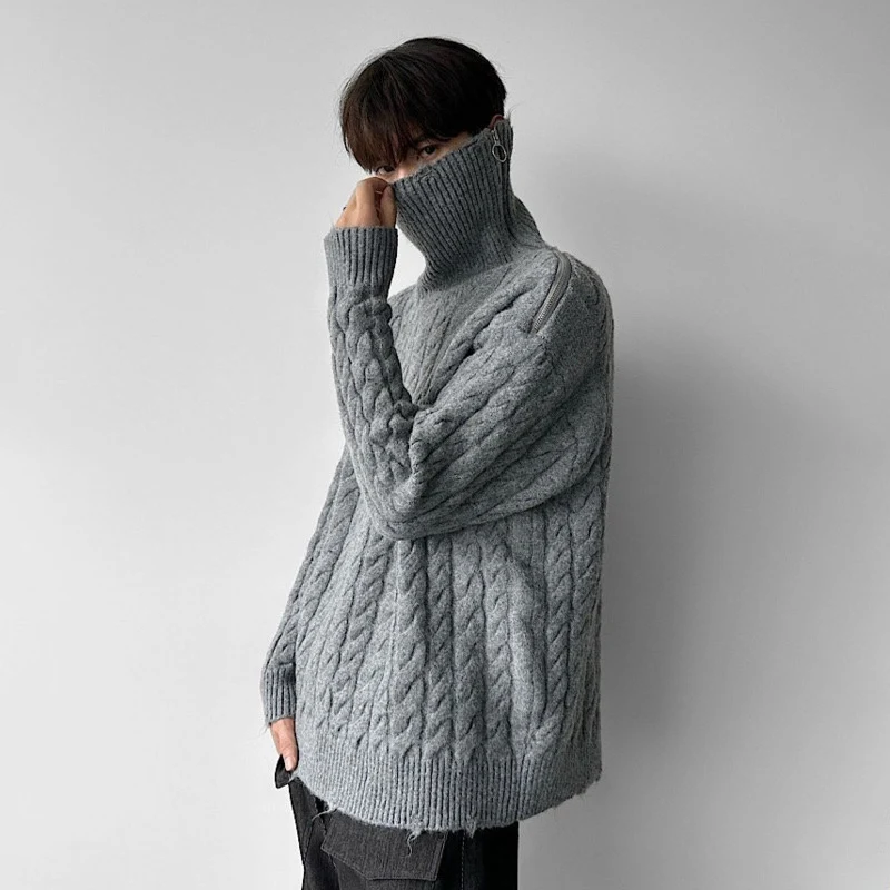LUZHEN Pattern New Solid Color Weave 2026 Burr Winter Knitted Turtleneck Pullover Men Fashion Zipper Neck Elegant Sweater JY9179