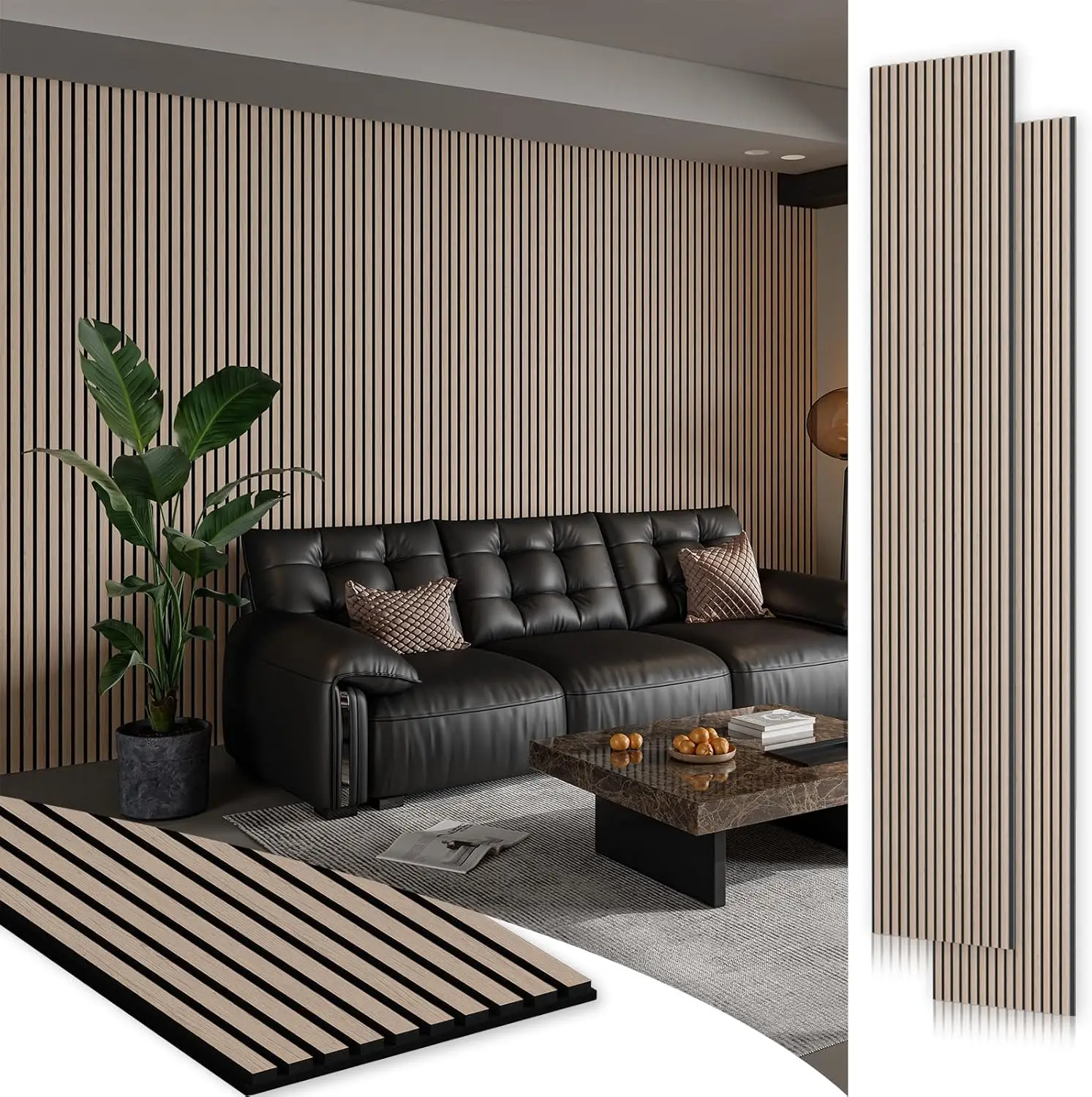 

2 Pack Wood Slat Wall Panels, Soundproof Acoustic Panels for Interior Decor, Walnut Finish