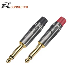 2pcs 2Poles Mono Jack 6.35mm Connector Gold Plated Brass  6.3mm 1/4 Inch Plug Audio Microphone Cable Connector