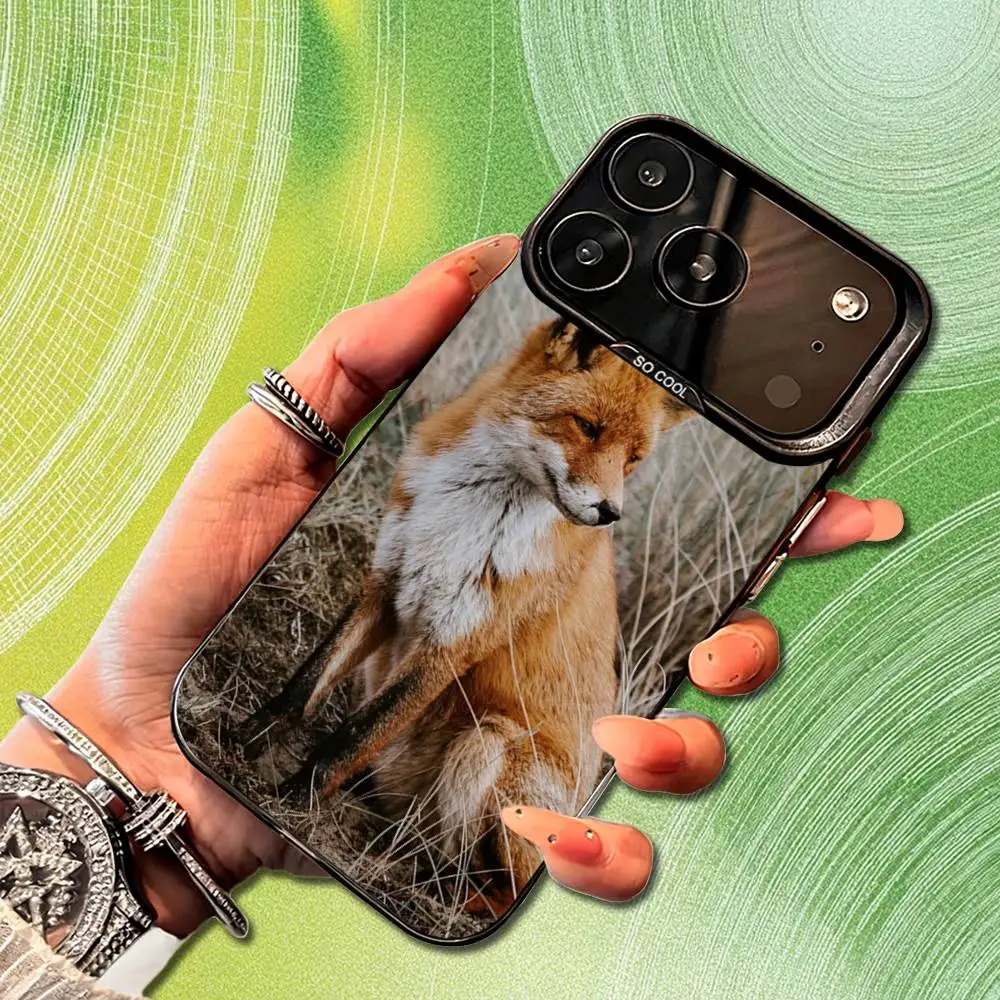 Funda de teléfono con diseño de zorro y Animal bonito para iPhone 14,17,13,12,11,16,15, Mini,Pro,SE,XS,MAX, funda de silicona negra mate