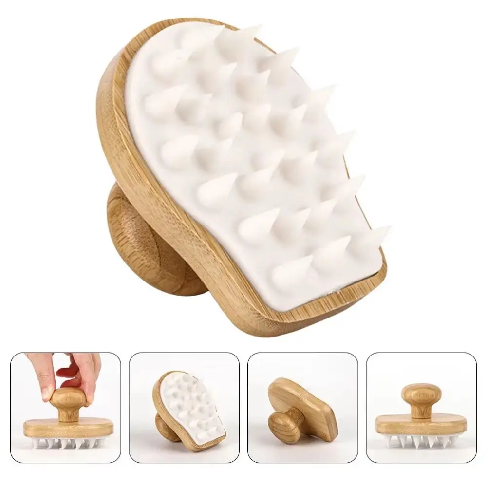 Wood Shampoo Brush, Promote Blood Circulation, Soft Silicone Massage Comb, Lightweight, Comfortable Scalp Cleaning Scrubber