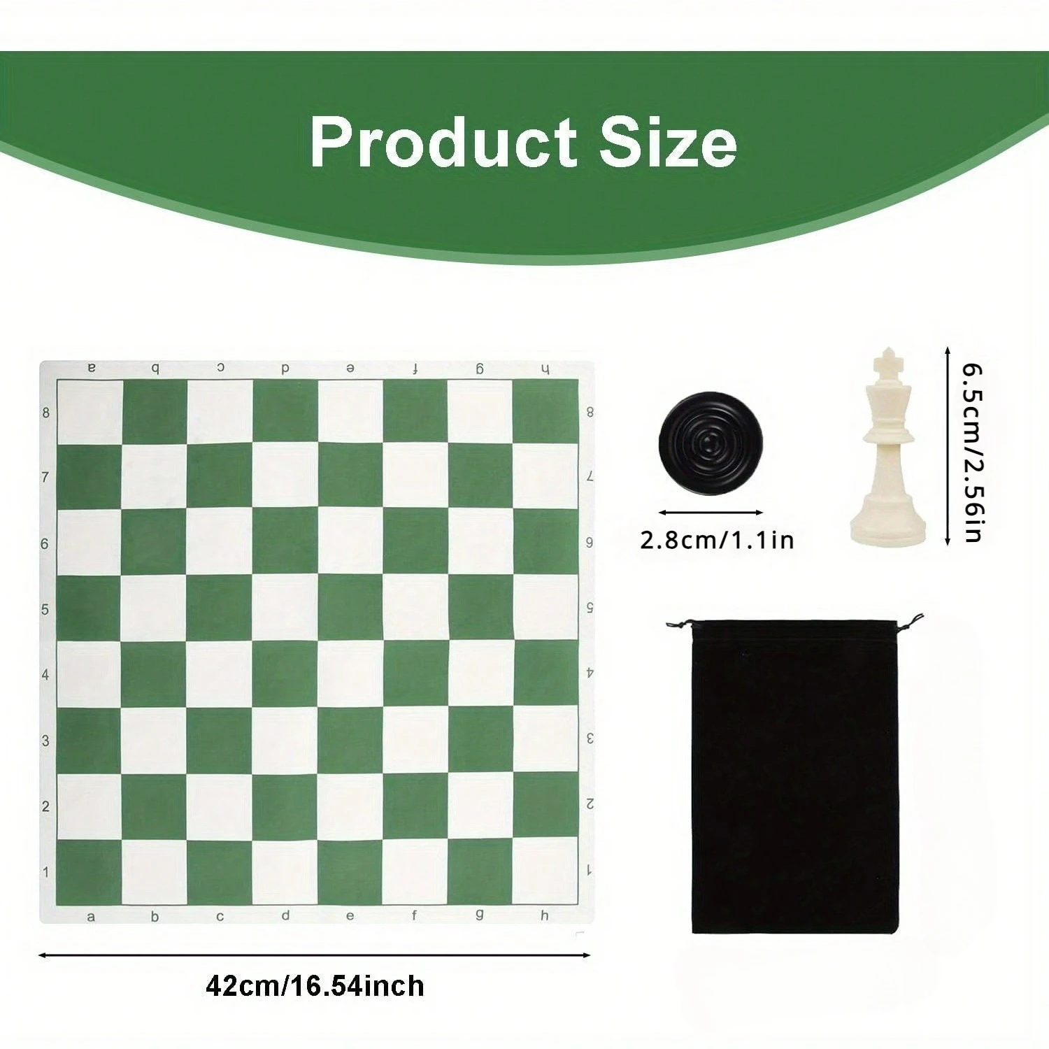2 in 1 Chess & Checkers Set Travel Board Games, 42cm Tournament Roll up Board and Pieces with Travel Bag, Folding Chess Game Set