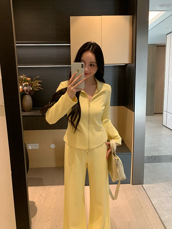 

Spring Air Layer Hoodie Jacket High Waist Casual Pants Slimming Sport Set Women's Fashion Set Long Sleeve Zipper Commute Style