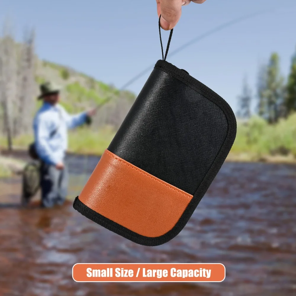 Durable Leather Sequins Lure Bag EVA Lining Zipper Closure Fishing Lure Storage Bag Fishing Hook Organizer Pouch Fly Fishing