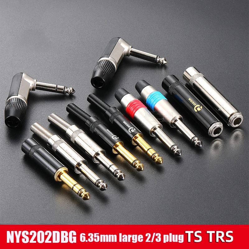 

NYS202DBG Jack 6.35mm TRS Stereo 3 pole 1/4" TS Mono 2pole Microphone Guitar Line Instrument Plug Right Angle/Straight Jack