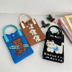 Dog Knit Handbag Handmade Cat Cartoon Phone Bag High-capacity Knit Knot Wrist Bag Girl