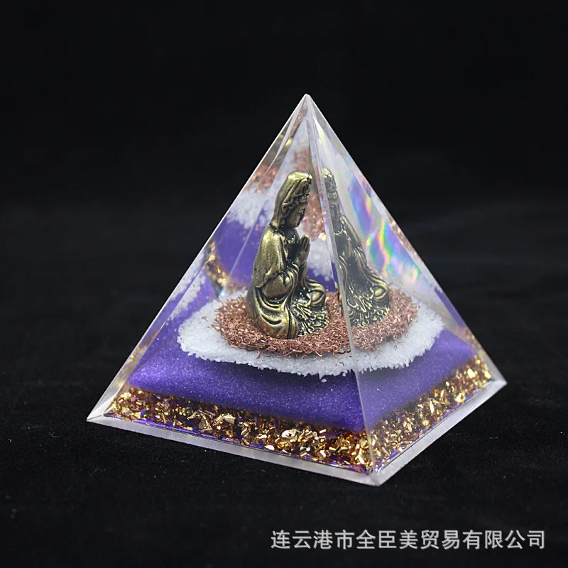 Cross-border 8cm Crystal Gravel Pyramid Acrylic Edition Guanyin Home Decor Buddha Statue Exquisite
