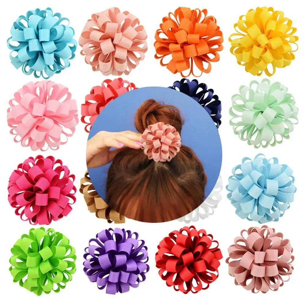 1Pcs 3inch New Hair Band Girls Design Beauty Grosgrain Ribbon Flower With Elastic Rope Floral Kids Bands Baby Hair Accessories