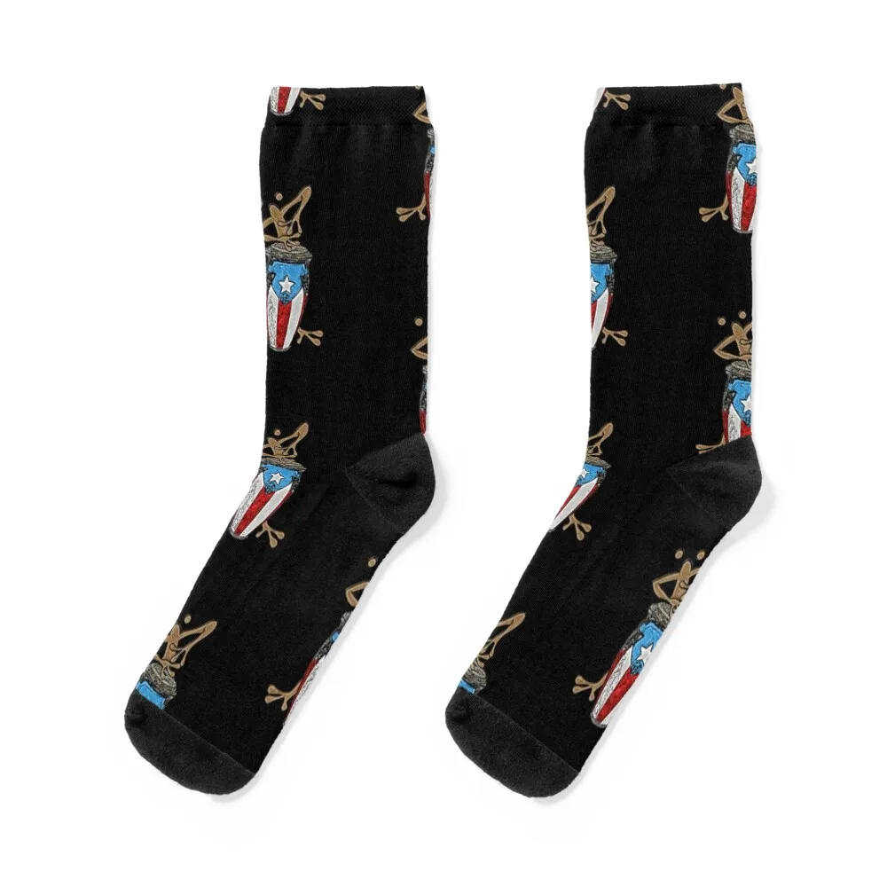 

Coquí Taíno playing the Puerto Rican Flag Conga Socks anti-slip cool hockey set Luxury Woman Socks Men's