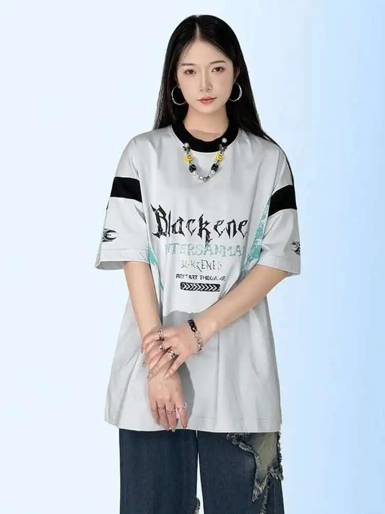 

Women's Cotton Washed T-Shirts All-Math Loose O-Neck Short Sleeve Tee Shirts Summer Street Female Clothes