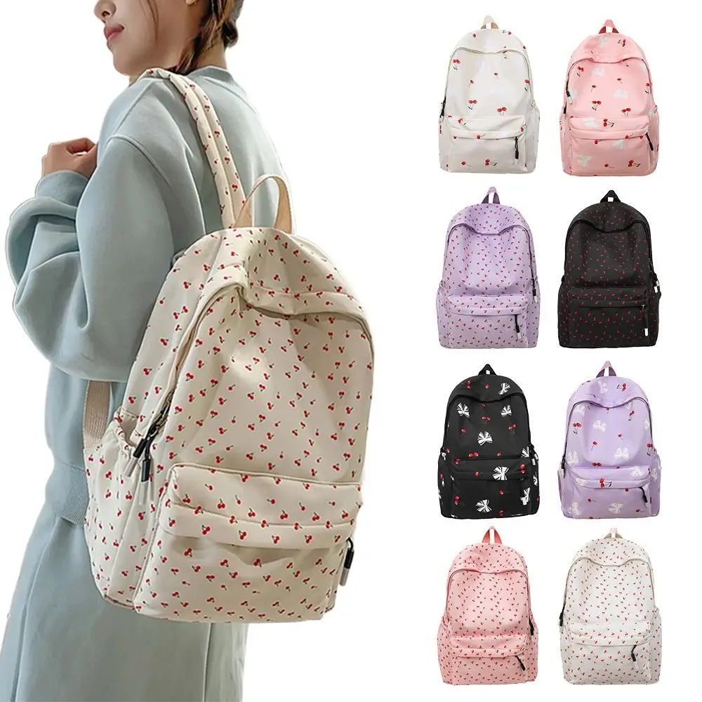 Cute Floral Print Backpack Breathable Large Capacity Student Schoolbag Nylon Ultra-light Book Bag