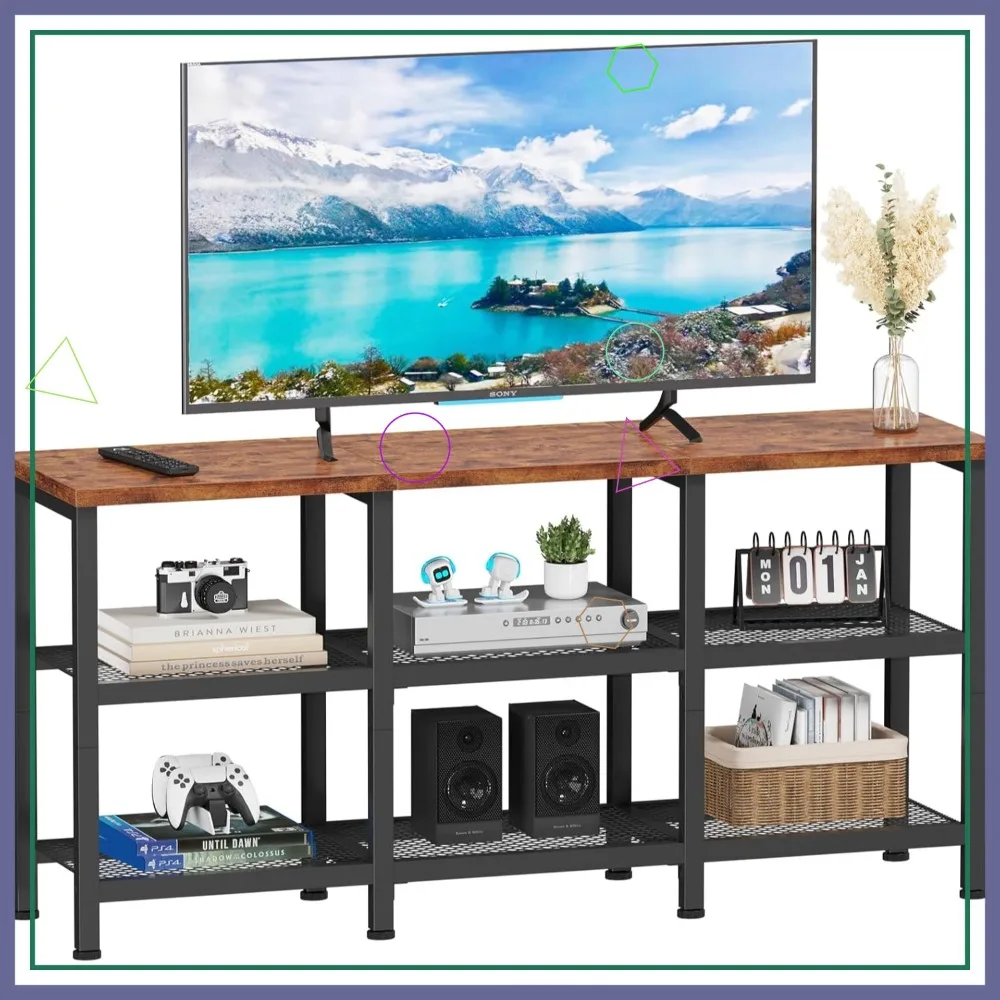 

Промышленная тумба под телевизор с 3-уровневыми полками для телевизоров до 50 дюймов, консольный столик в деревенском стиле коричневого цвета для гостиной или спальни