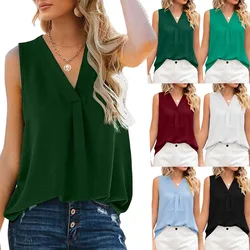 XS-8XL Women's Fashion Summer Solid color V-neck Short Sleeved Tops Ladies Chiffon T-shirts Plus Size Cotton Shirts