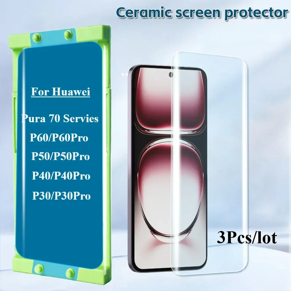 3 Stück für Huawei Pura 70 Ultra P30 P40 Pro + P50 P60 P70 Pro Glas-Displayschutz, explosionsgeschützter Schutz mit Installationssatz