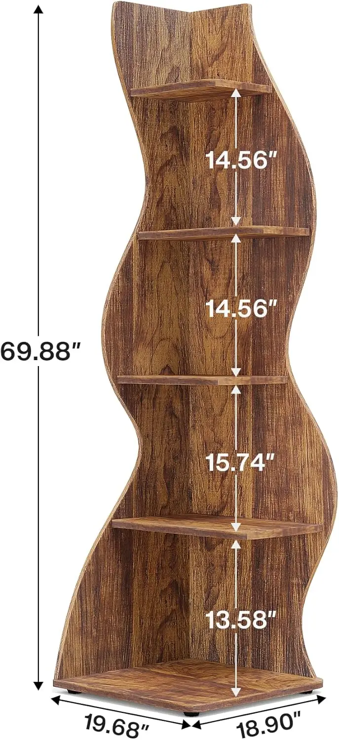 Corner Shelf, Rustic 5-Tier Wall Corner Bookshelf, Stylish Corner Small Bookcase Storage Rack Plant Stand with Unique