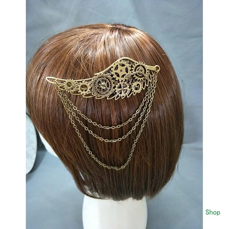 Broche fête Cosplay avec engrenages, broches à ailes Steampunk, pince à cheveux pour femmes hommes, accessoires bijoux