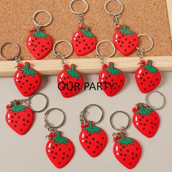 12Pcs Sweet Fruit Strawberry Theme PVC Keychain Backpack Pendant for Kids Girl Birthday Party Favors Baby Shower Goodie Bag
