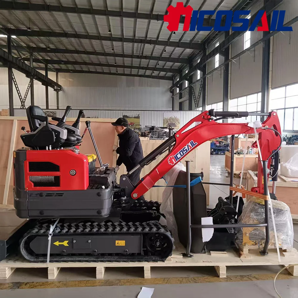 

1.2 ton compact small excavator with 8.6kW power used for digging trenches in narrow spaces in gardens and courtyards