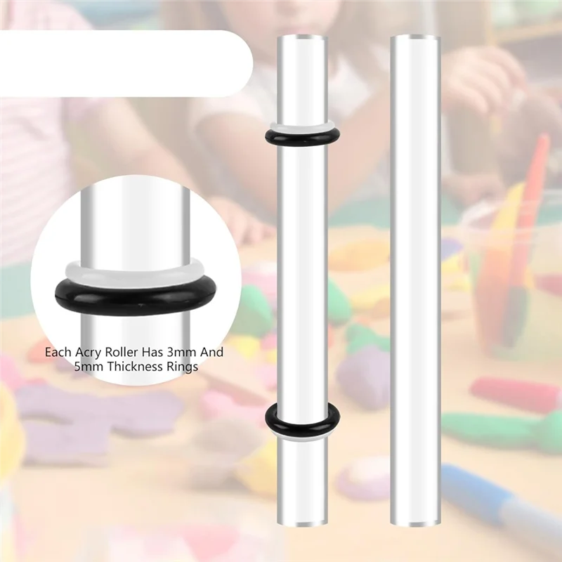 ABFS 4er-Pack Nudelholz aus Acrylton, Acrylstab mit Dickenring, rollender Tonstab für handgefertigte DIY-Polymer-Ton