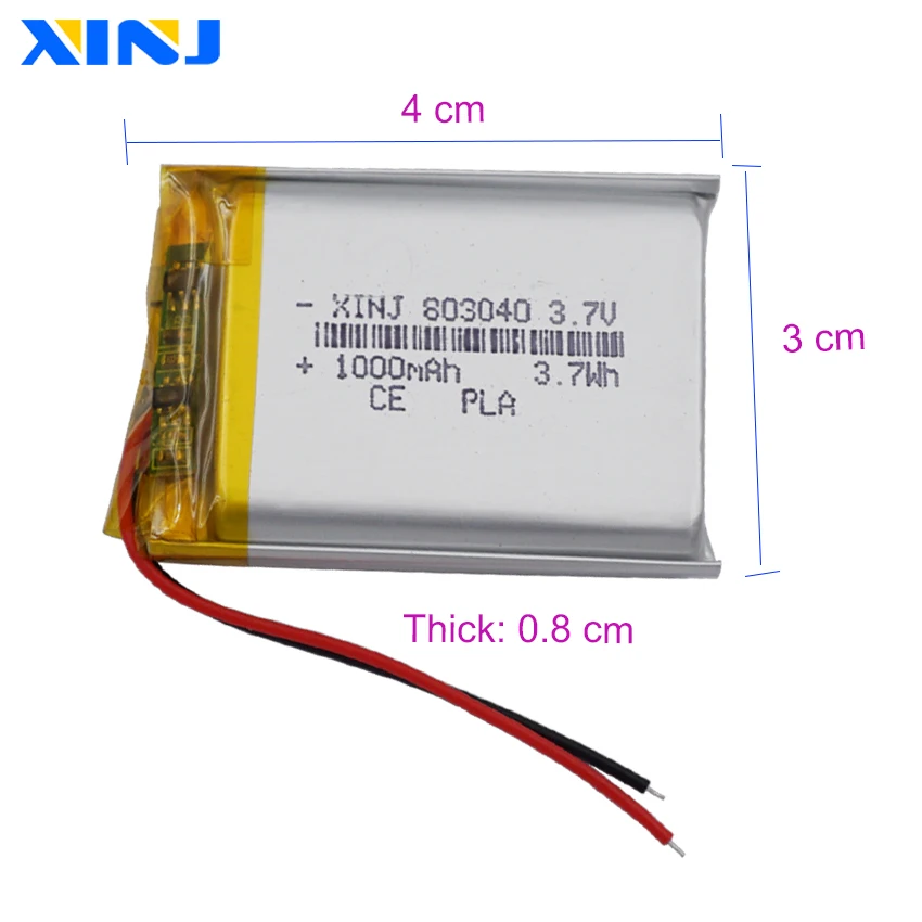 3.7V 1000 mAh 3.7Wh Li-Polymer Lipo Recarregável Li Lítio Bateria 3 Fios Termistor NTC 803040   Para câmera gravadora de condução