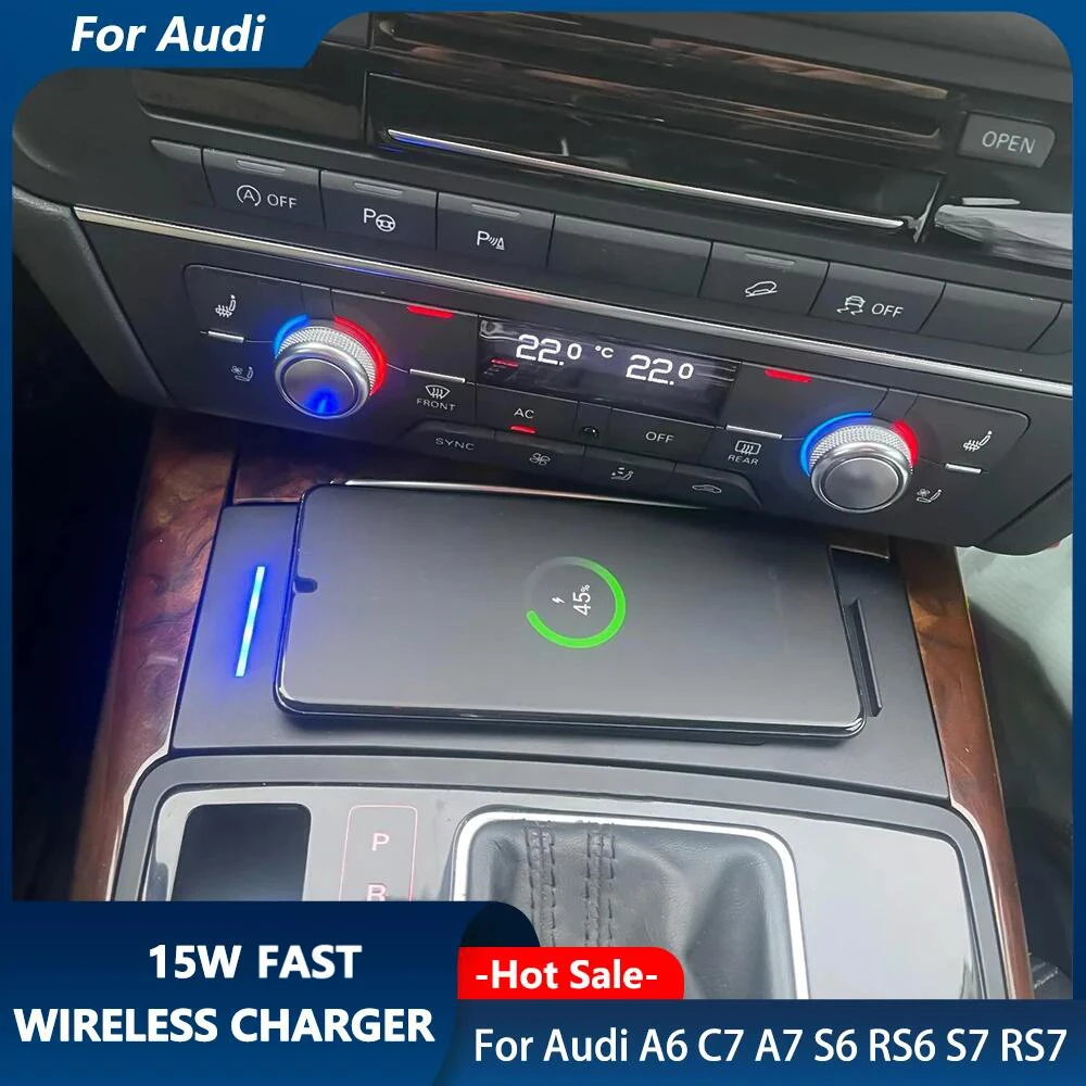 Car wireless charger For Audi A6 C7 RS6 A7 S7 2011-2018 charging pad quick charge mobile phone holder mount Accessories interior