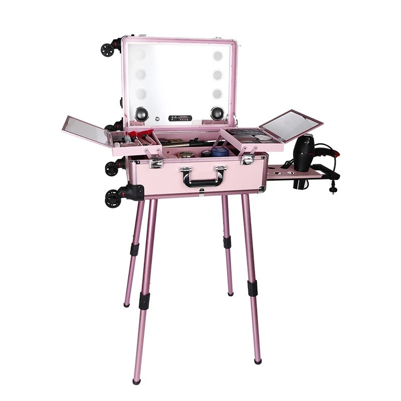 Aluminum alloy tie rod with lamp cosmetic case, hair pattern embroidery and nail art toolbox