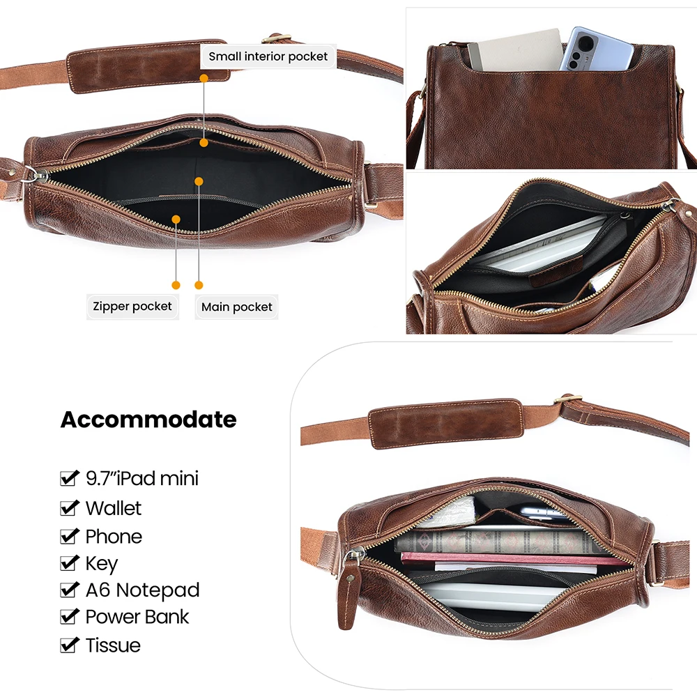 JOYIR Genuine Leather Small Messenger Bag Classic Men Shoulder Bag Work Busniess Crossbody Bag for 9.7\