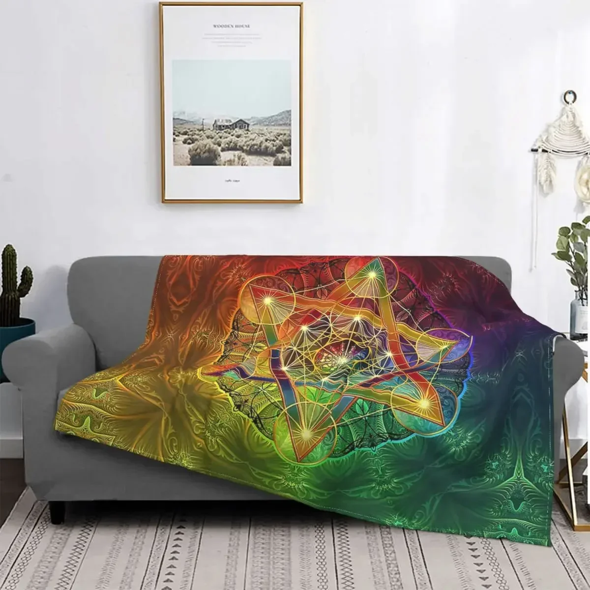 

Flower of Life Sacred Geometry Star Cluster Flannel Blankets Print Mandala Religious Soft Throw Blankets for Sofa Plush Quilt