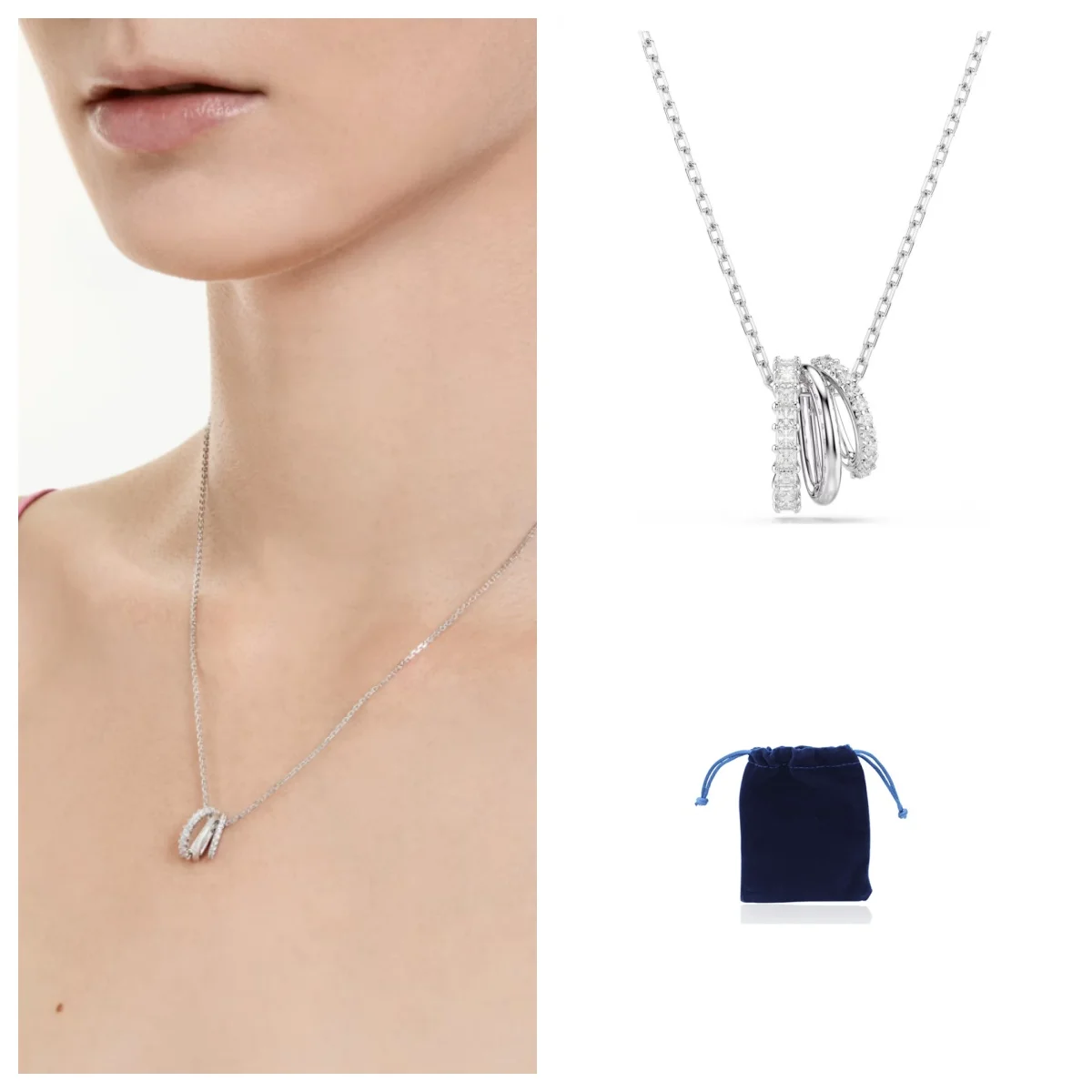 

Hyperbola pendant Round cut, White, Rhodium plated