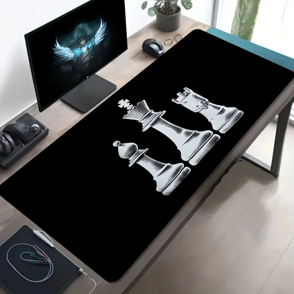 

Chess Pieces Large Mouse Pad, Vintage Hand Drawn King, Knight & Pawn Extended Desk Mat