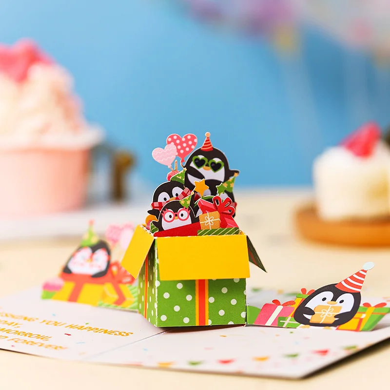 Birthday Pop Up Card Penguin Celebration Birthday Greeting Card Creative Gift Birthday Present For Couple Parent Children Friend