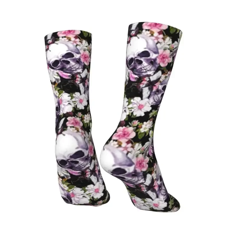 Y2K floral skulls pattern men women crew unisex cool 3D printing dress socks