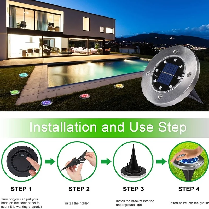 LED Solar Ground Lights Buried Solar Garden Light Patio Disk Light IP65 Waterproof Outdoor PathWay Floor Under Ground Spot Lamp