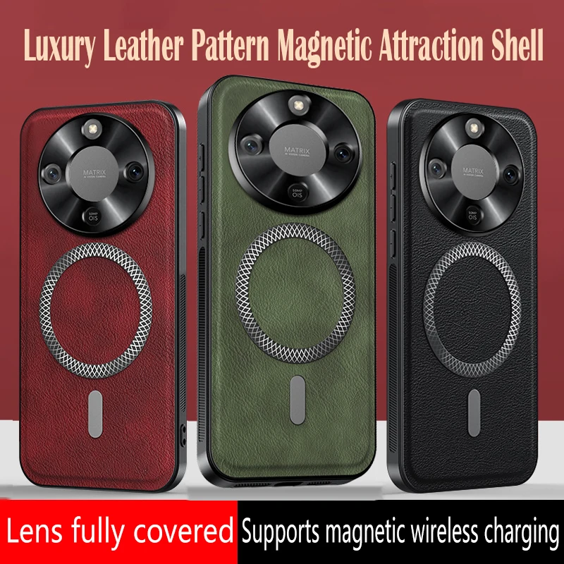 

Роскошный чехол для телефона из искусственной кожи для Honor X9d 5G Magsafe с магнитным металлическим кольцом и защитой линз в винтажном стиле, прочный противоударный чехол