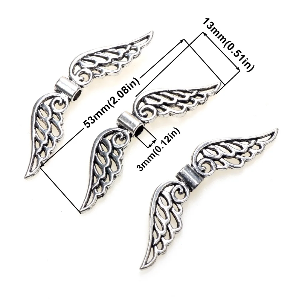 53MM 6pcs/Lot Wing Shape Zinc Alloy Material For 3MM Rope Antique Silver Color DIY Bracelet Necklace For Jewelry Making