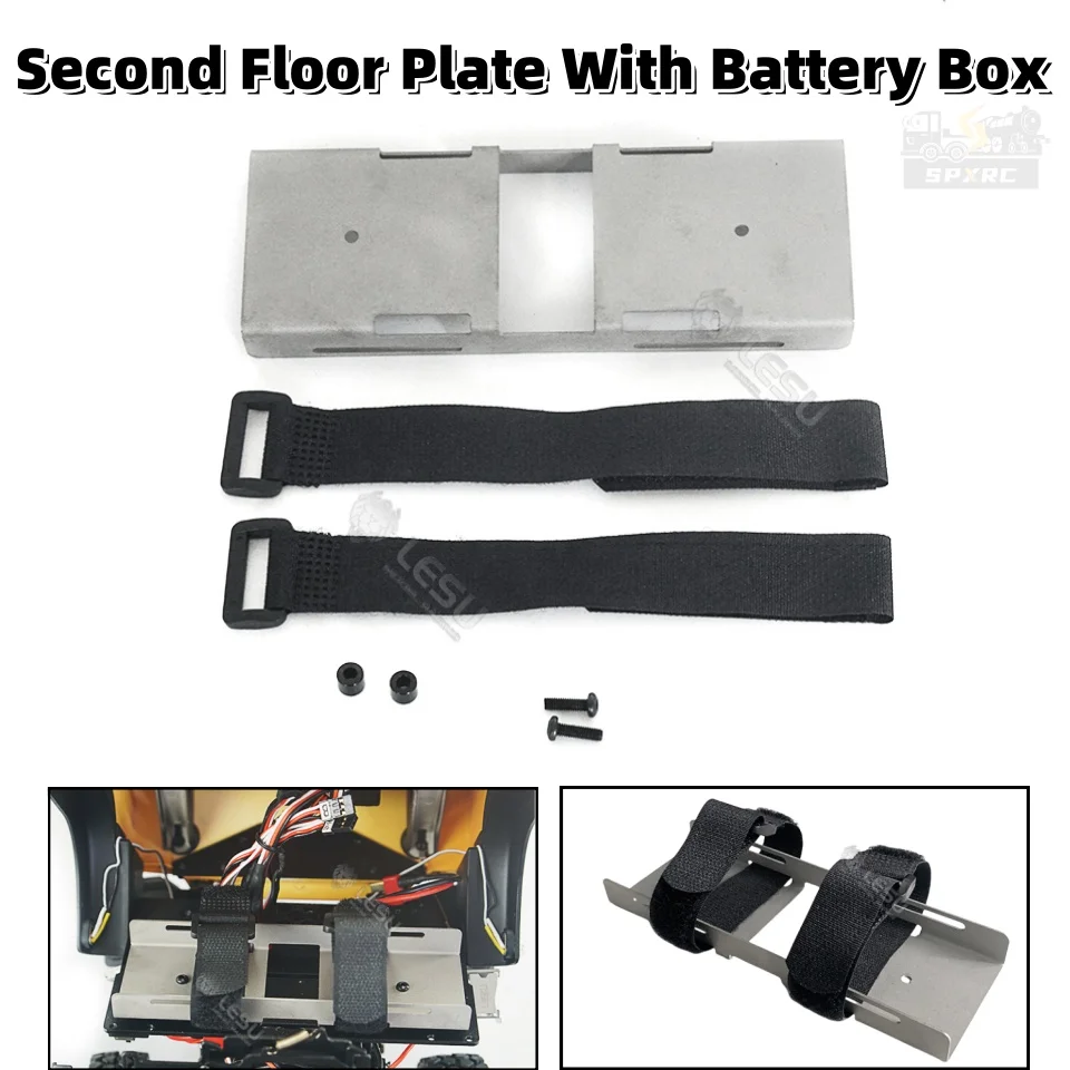 Plaque de deuxième étage en métal avec boîte de batterie pour 1/14 Tamiya RC Scania 770S Man Benz Romote Control jouet remorque tracteur pièces