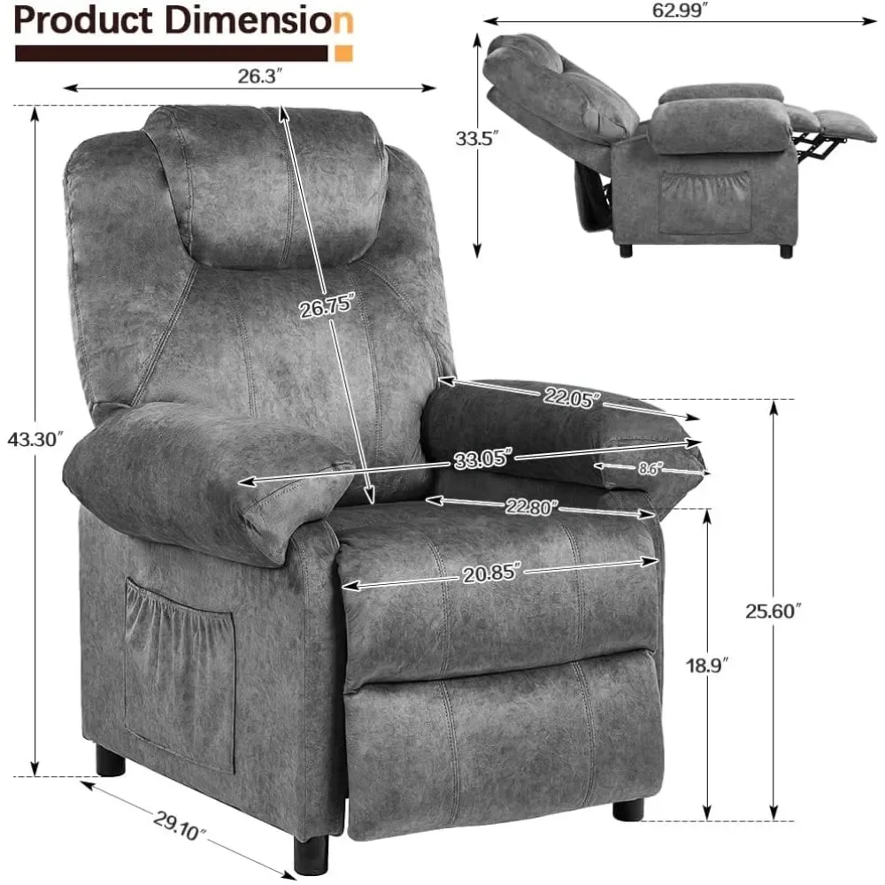 Overstuffed Massage Recliner Chair Living Room Chairs for Adults Fabric Manual Small Recliner with Heating Push Back Recliner